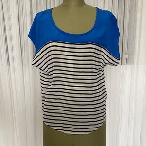 Joie Agacia Blue and Black Striped Scoop Neck Women's 100% Silk Top Size S